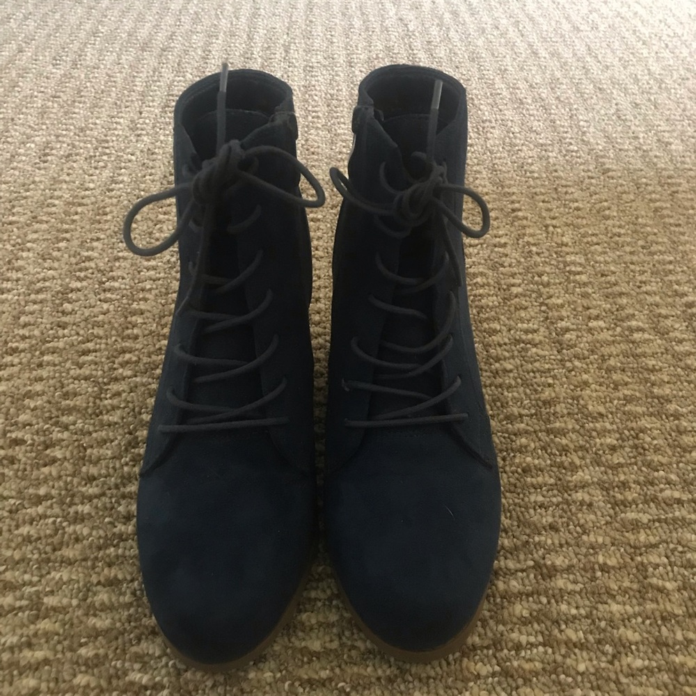 Navy faux suede lace up booties NWT